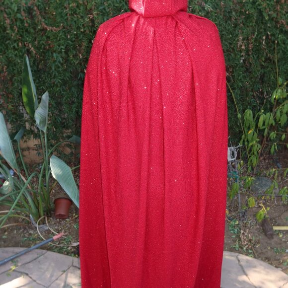 new women adult Halloween costume cape medieval red hooded glitter shimmer - Picture 3 of 5